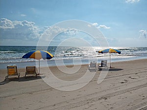 Beach Umbrellas and chairs on Ormond Beach Florida
