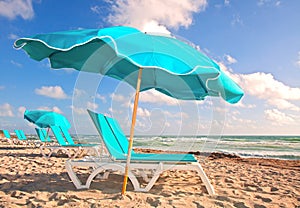 Beach Umbrellas and lounge chairs in Miami Florida