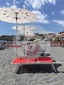 Beach umbrellas on sand