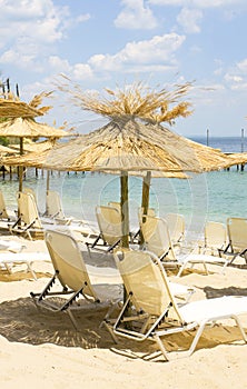 Beach umbrellas on sea beach