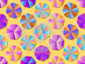 Beach umbrellas seamless pattern with colorful gradient. Summer background. Vector