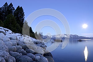Beach Under The Moon - Lake Tahoe In Winter (Bluish Version)