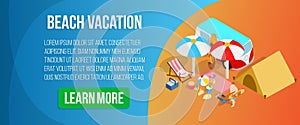 Beach vacation concept banner, isometric style