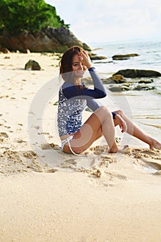 Beach Vacation. Happy Woman Having Fun. Summer Holidays Travel.