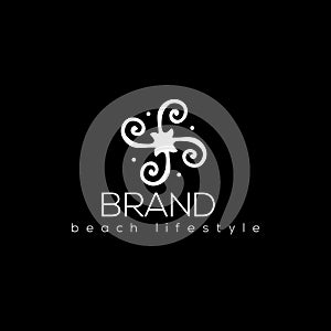 Beach vector logo design template. Wave and sun illustration