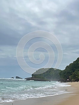 beach view with big wavesand dangerous