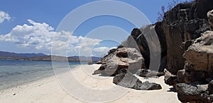 Beach view with blue sky and beautiful stone