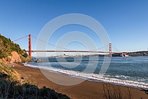 Beach view of Golden Gate Bridge and city Skyline - San Francisco, California, USA