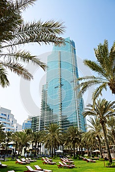 The beach with a view on Jumeirah Palm man-made island