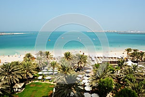 Beach with a view on Jumeirah Palm man-made island