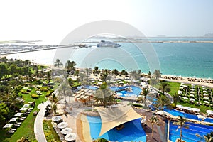 Beach with a view on Jumeirah Palm man-made island