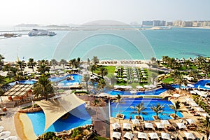 Beach with a view on Jumeirah Palm man-made island