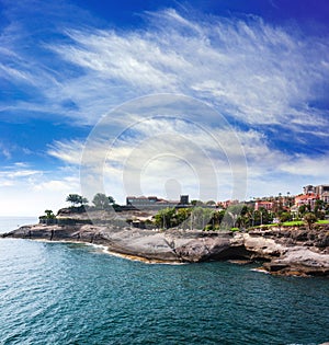 Beach view of Puerto de la Cruz, by the ocean Tenerife, Spain photo