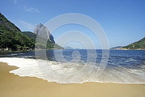 Beach View of Sugarloaf Mountain Rio de Janeiro Brazil