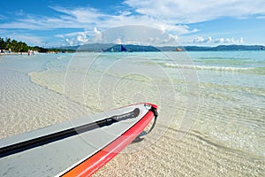 Beach view with surf board in Boracay