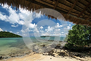 Beach view from tropical bungalow in koh ta tiev cambodia