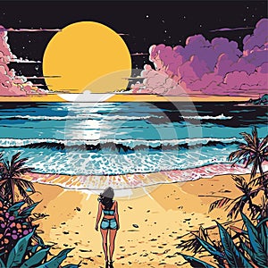 beach view vector comic style