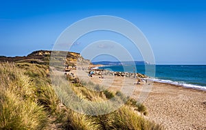 Beach views across Hengistbury Head in Dorset photo