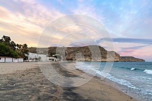 Beach and village of Agua Amarga in Andalusia at sunset
