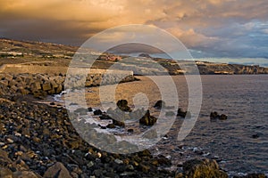 Beach with volcano rocks