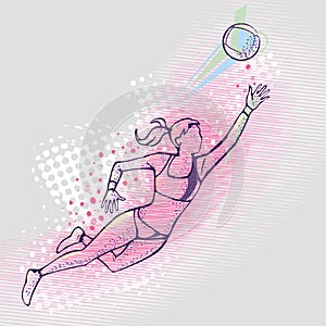 Beach volley girl on graphics background, vector image