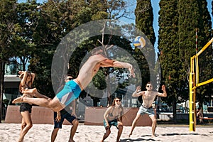 Beach volleyball amateurs players in action