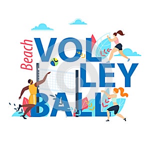 Beach Volleyball Banner with Typography, Sport