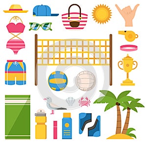 Beach Volleyball Equipment Icons Set