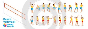 Beach Volleyball Isometric Figures Set