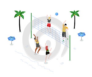 Beach volleyball - modern colorful isometric vector illustration