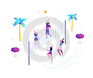 Beach volleyball - modern colorful isometric vector illustration