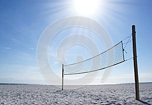 Beach volleyball net on a sunny day