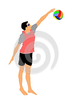 Beach volleyball player  illustration isolated on white background. Volleyball boy in action. Summer time enjoying on sand.