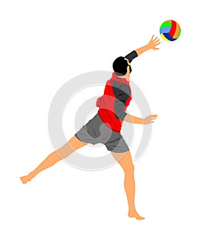 Beach volleyball player illustration isolated on white background. Volleyball boy in action. Summer time enjoying on sand.