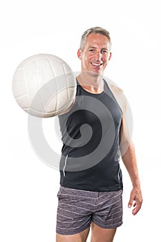 Beach volleyball player Studio shot over white