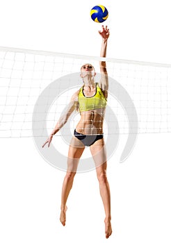 Beach volleyball player ver with ball and net