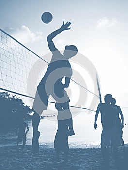 Beach Volleyball Sunset Sport Playing Exercise Leisure Concept