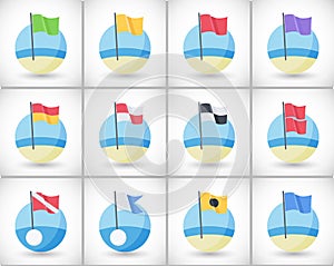 Beach warning flags icons flat set