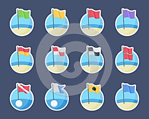 Beach warning flags icons set