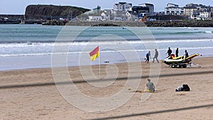 Beach Warning Flags to indicate the sea hazard on a sandy beach