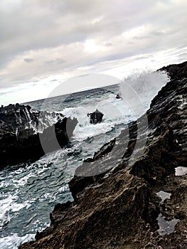 Beach Waves Crashing Against Rocks