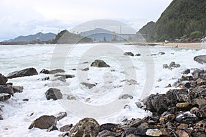 Beach Waves Crashing Against Rocks in Banda Aceh