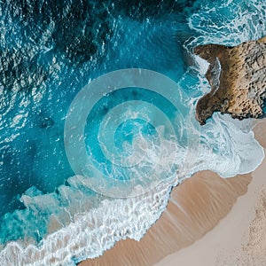 a beach with waves crashing on the shore