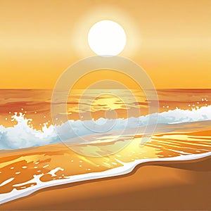 Beach waves sunset by the sea sand and sun shoreline illustration