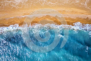 Beach and waves from top view.