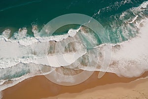 Beach and waves from top view. Travel concept and idea