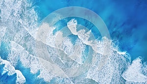 Beach and waves from top view. Turquoise water background from top view. Summer seascape from air.