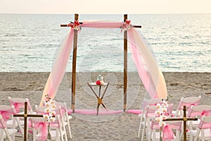 Beach Wedding Arch, Decorations and Chairs