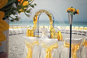 Beach Wedding Arch, Decorations and Chairs