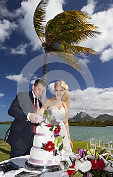 Beach wedding ceremony with cake in Mauritius